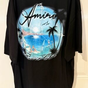 AMIRI Black T-Shirt with Beach Scene